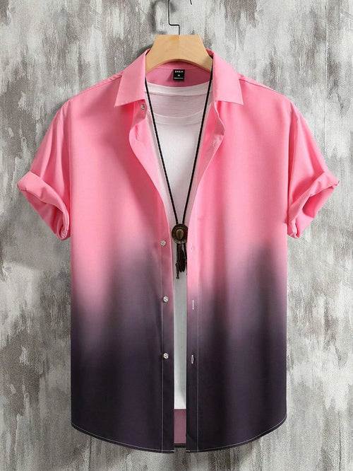 Men’s 3D Graphic Print Shirt – Gradient Short Sleeve Summer Top