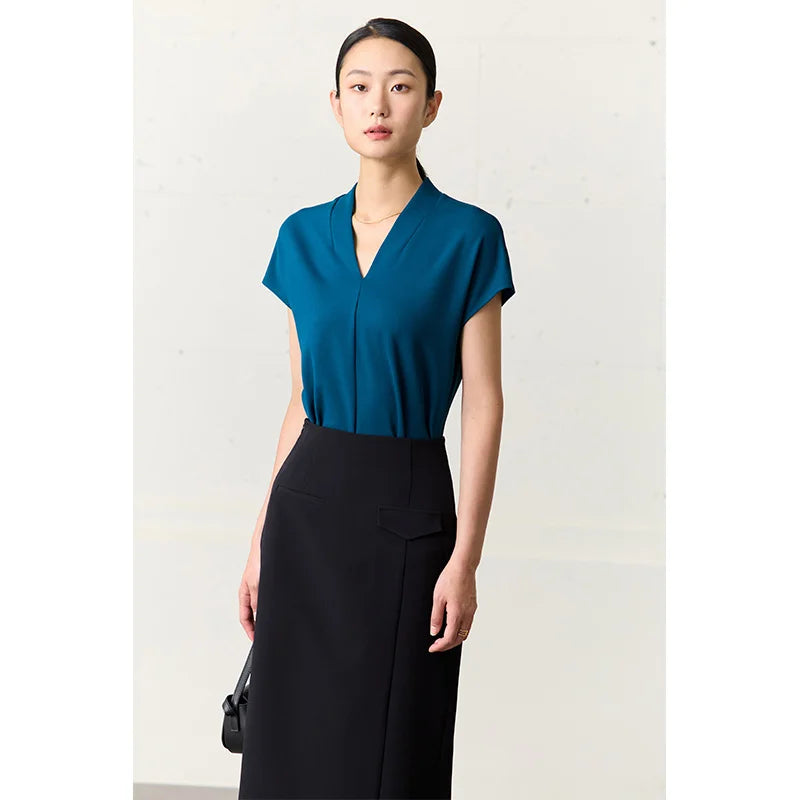 Women’s Classic V-Neck Short Sleeve T-Shirt – Casual Solid Stretch Top