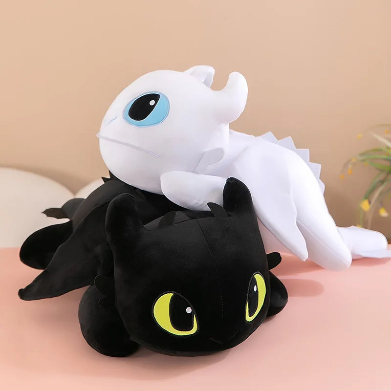 Kawaii Plush Dragon Toy – 30cm & 40cm White/Black Dinosaur Stuffed Animal Gift