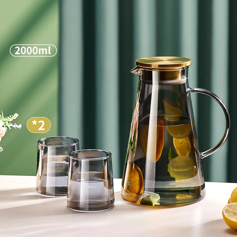 Heat-Resistant Glass Water Jug with Cups – Large Capacity