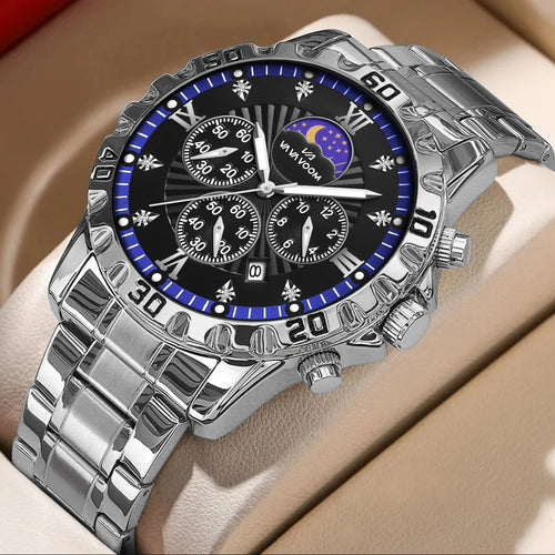 43mm Stainless Steel Men’s Quartz Watch – Diamond Night Glow