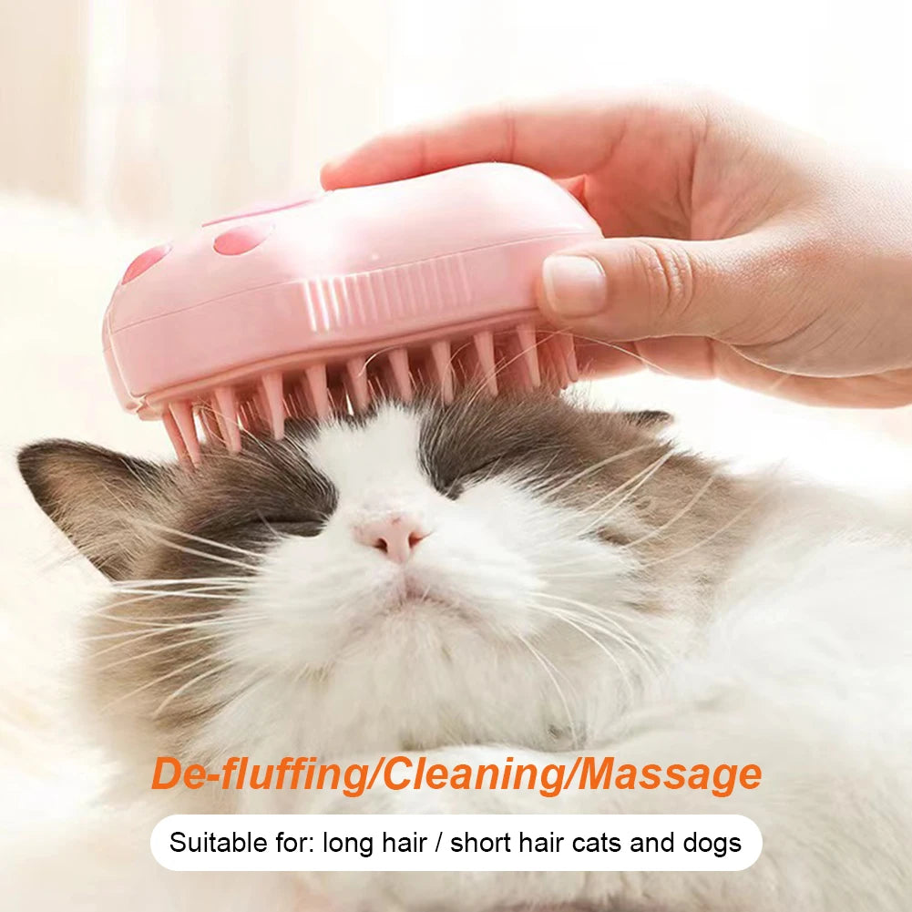 Pet Steam Brush with Massage & Water Spray – Grooming for Cats & Dogs