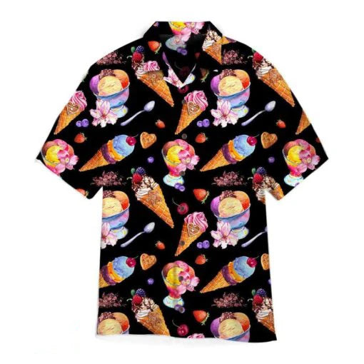 Cartmela Men’s 2024 Ice Cream Print Hawaiian Shirt