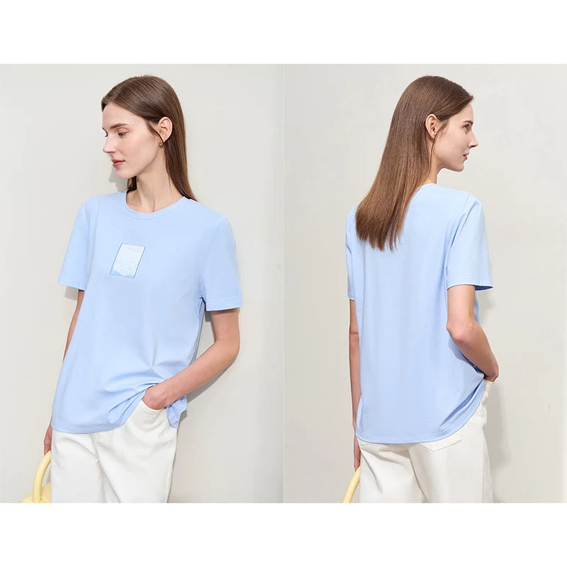 Women’s Casual Embroidered Cotton T-Shirt – Spring Short Sleeve Top