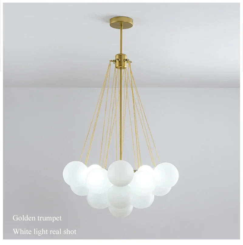 37-Glass Bubble Chandelier – Frosted Milky White Colorful Pendant