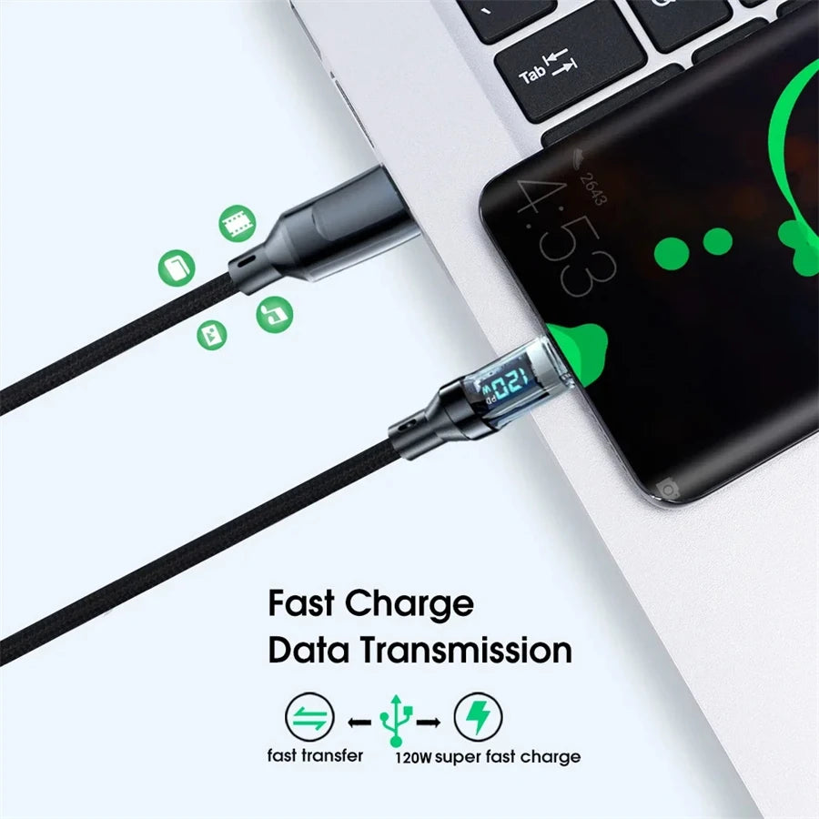 NNBILI 120W Type-C Cable – Fast Charging with LED Display