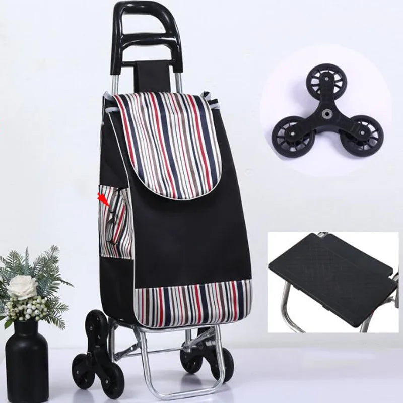 Folding Grocery Cart–Lightweight Aluminum Trolley with Climbing Wheels