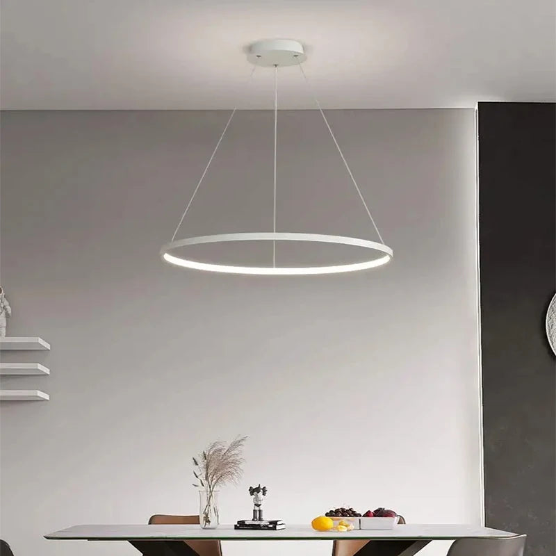 Modern Round LED Pendant Light – Black/White Minimalist Chandelier