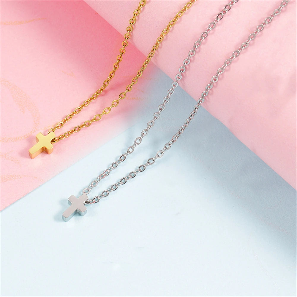 Gold Cross Necklace for Women – Stainless Steel Jesus Pendant
