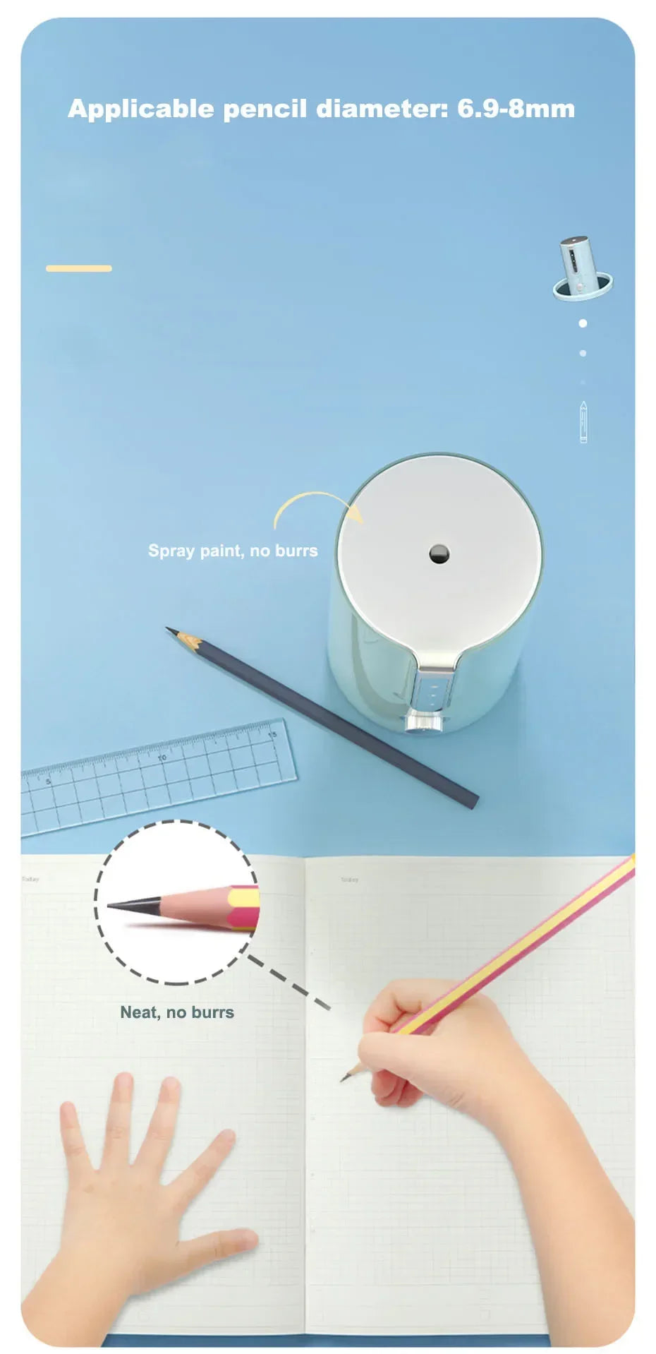 Automatic Electric Pencil Sharpener – USB Rechargeable for Kids