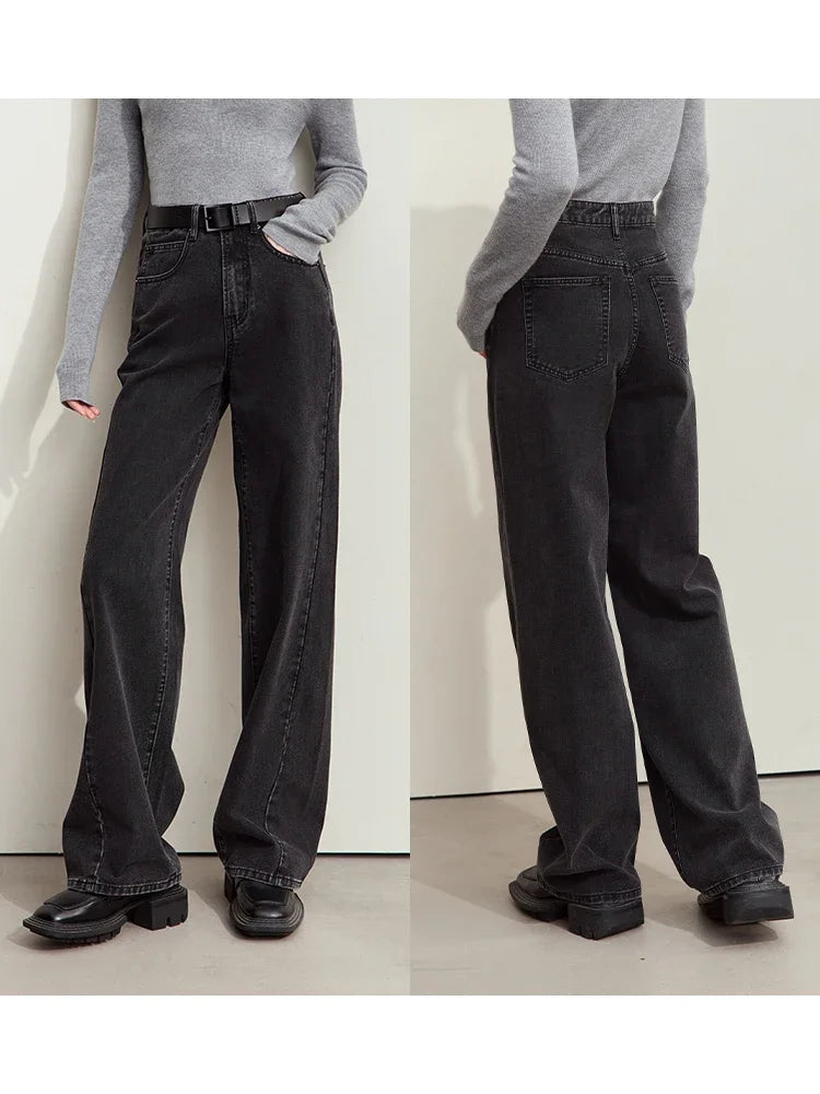 Women’s Retro Wide-Leg Jeans – Loose Straight Cotton Denim Pants