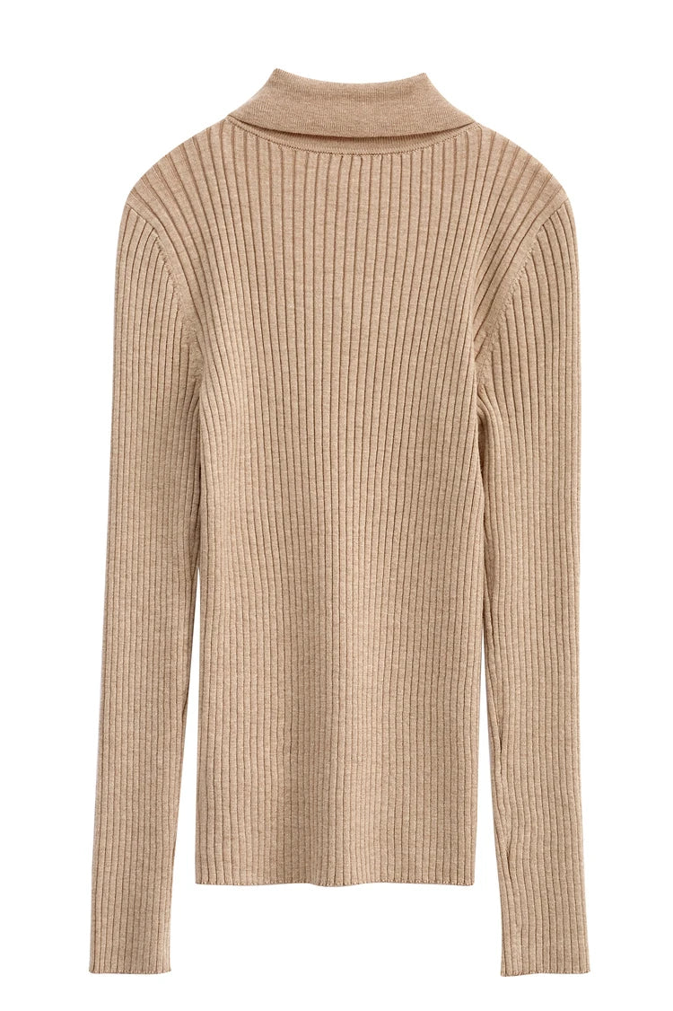 Women’s Slim Fit Striped Sweater – Autumn Office Basic Knitted Top