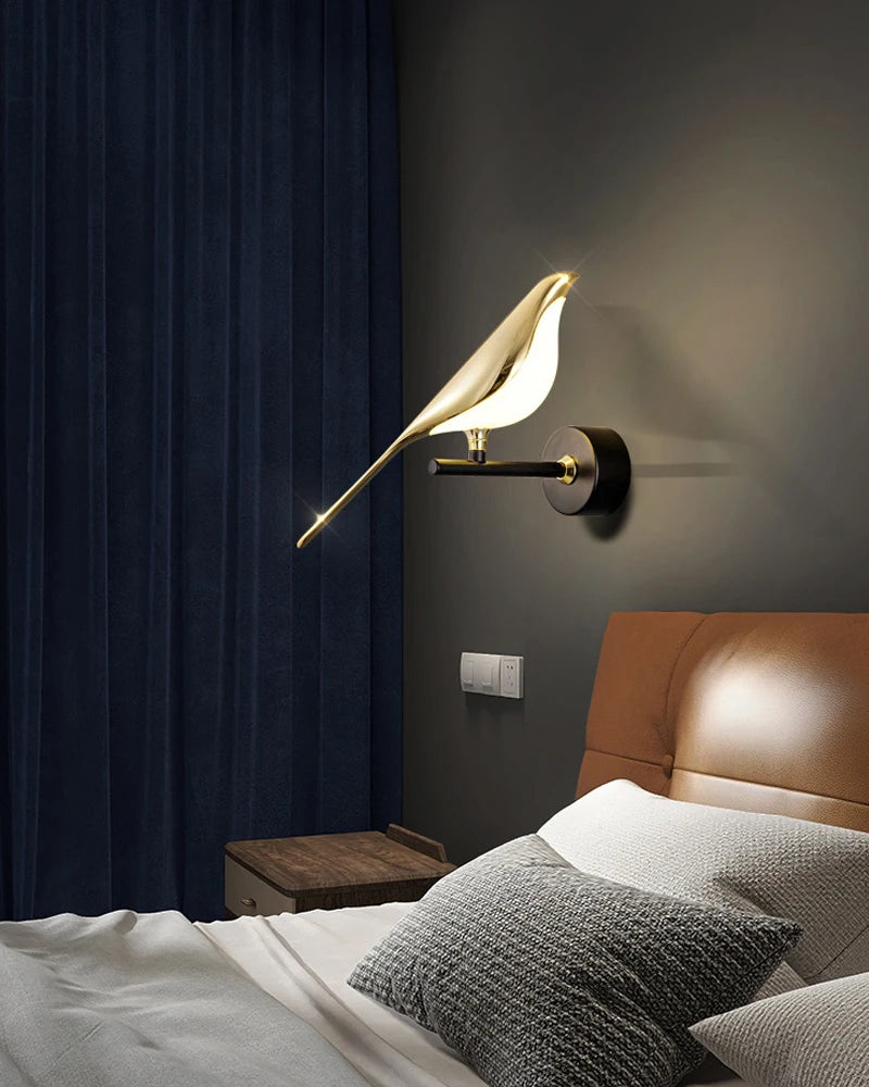 Magpie Bird LED Wall Lamp – 360° Rotating Bedside Light