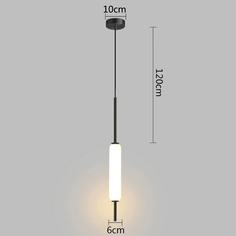 Modern LED Bedside Pendant Light – White Glass Tube, 1/2 Heads