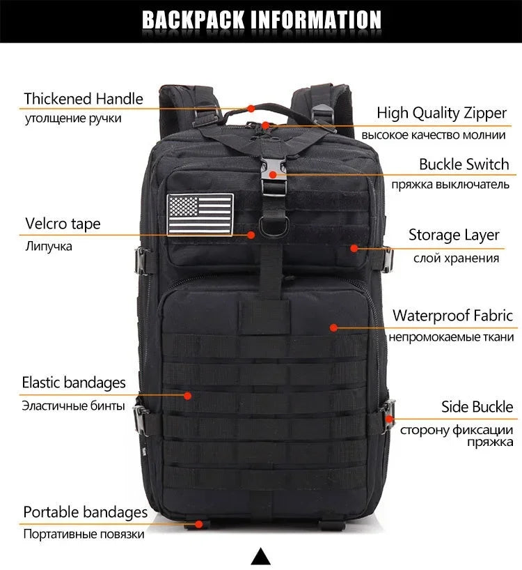 50L Tactical Backpack for Men – Outdoor Travel, Hiking & Hunting Bag