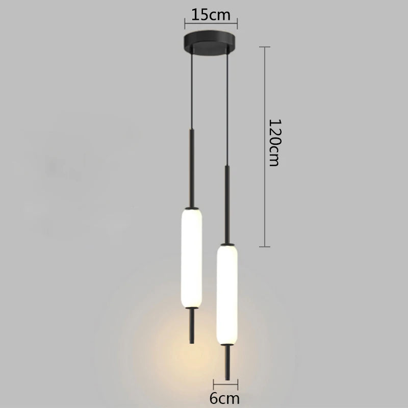 Modern LED Bedside Pendant Light – White Glass Tube, 1/2 Heads