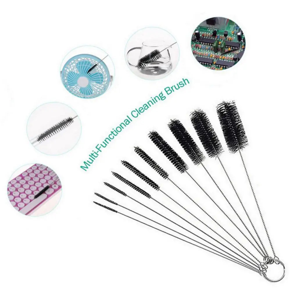 10pcs Kitchen Bottle & Straw Cleaning Brush Set – Nylon Bristles