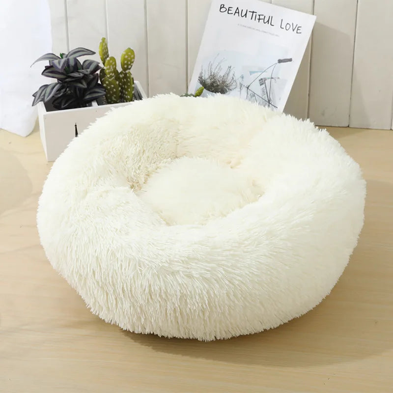 Round Plush Pet Bed – Soft Sleeping Cushion for Cats & Dogs