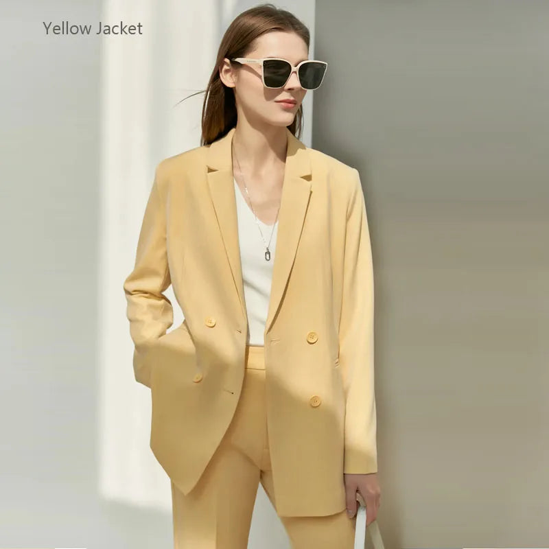 Women’s Office Blazer Set – Lace V-Neck Top & High Waist Pants