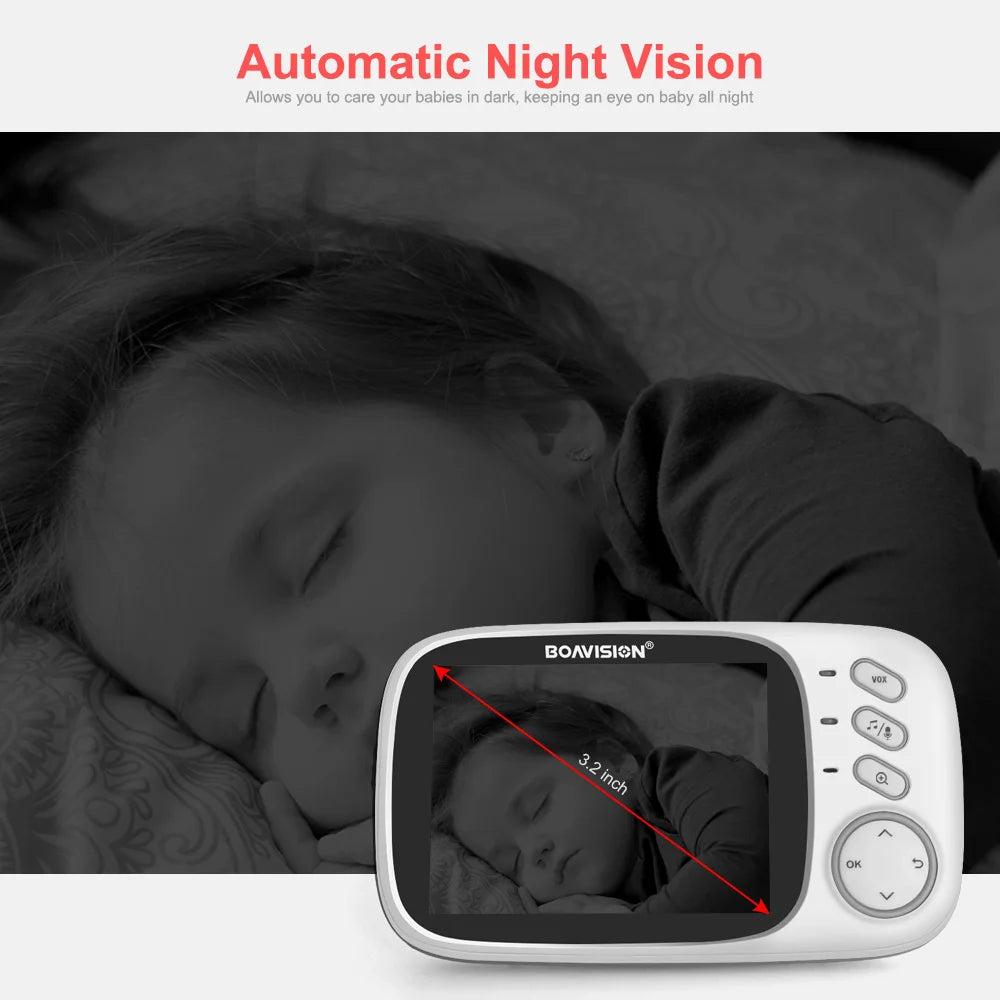 Wireless Video Baby Monitor – 3.2" LCD, Night Vision, 2-Way Talk