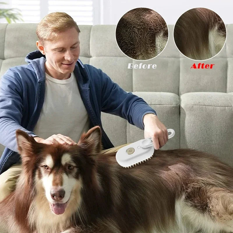 3-in-1 Pet Steam Brush – Grooming, Massage & Hair Removal Tool