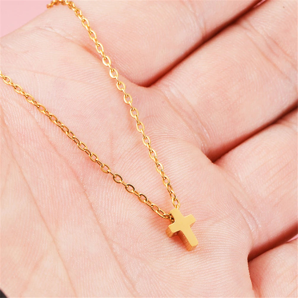 Gold Cross Necklace for Women – Stainless Steel Jesus Pendant