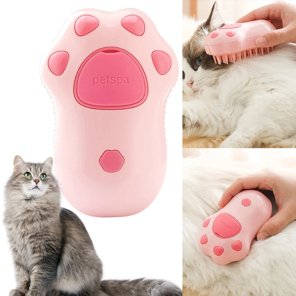 Pet Steam Brush with Massage & Water Spray – Grooming for Cats & Dogs