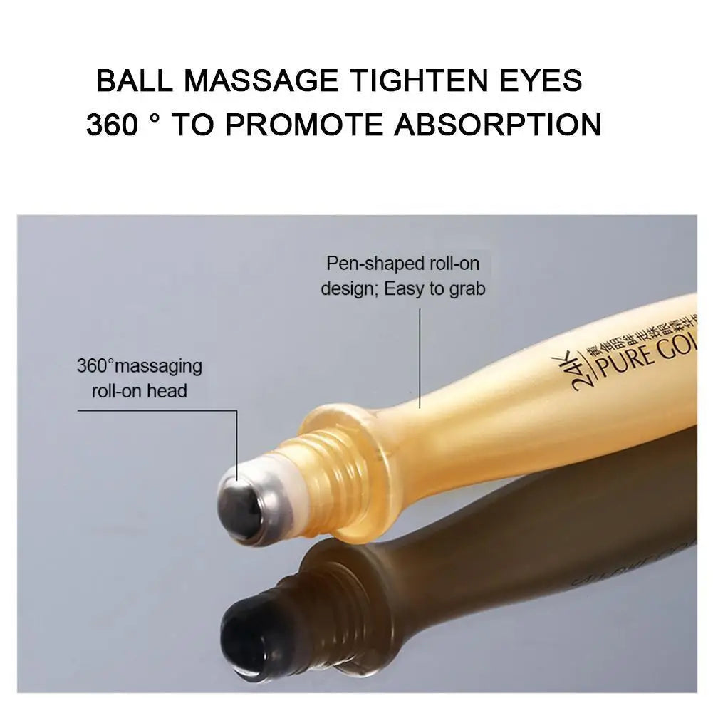 24K Gold Eye Roller Cream – Hydrating, Anti-Dark Circles, 15ml