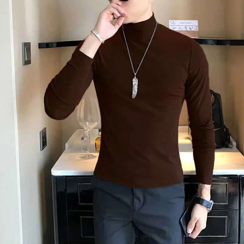 Men’s Slim Fit Turtleneck Long Sleeve Solid Pullover