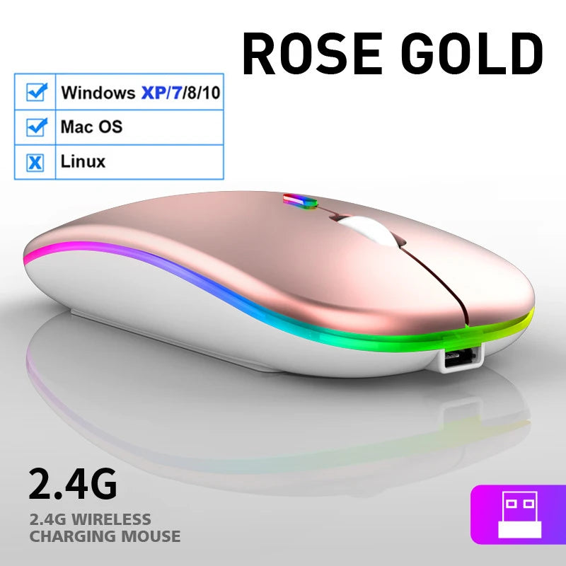 LED Wireless Bluetooth Mouse – USB Rechargeable RGB Silent Mouse