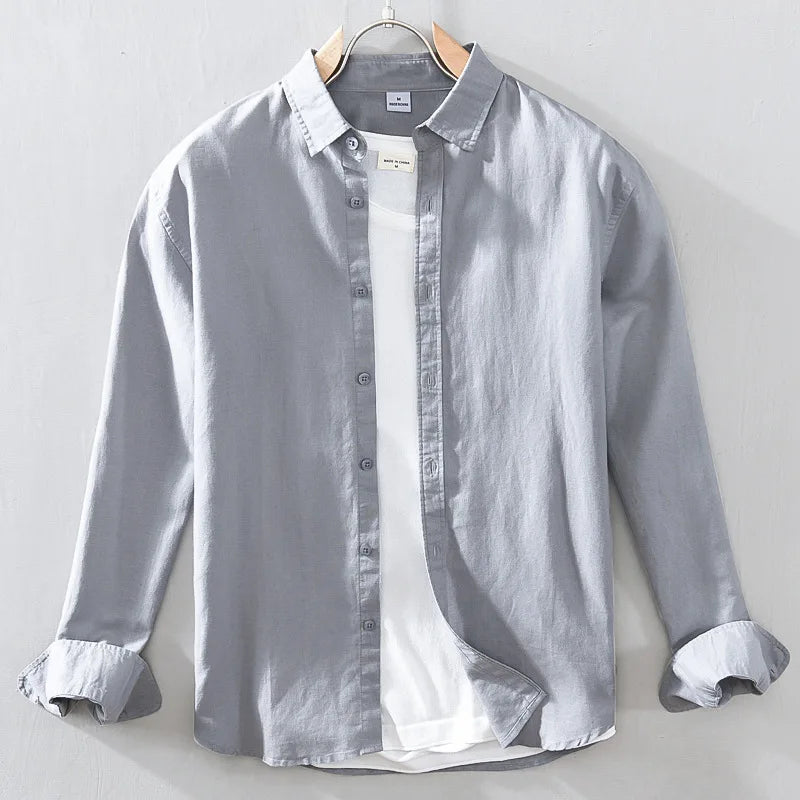 Men’s Classic Linen Cotton Shirt – Long Sleeve Casual Button-Up