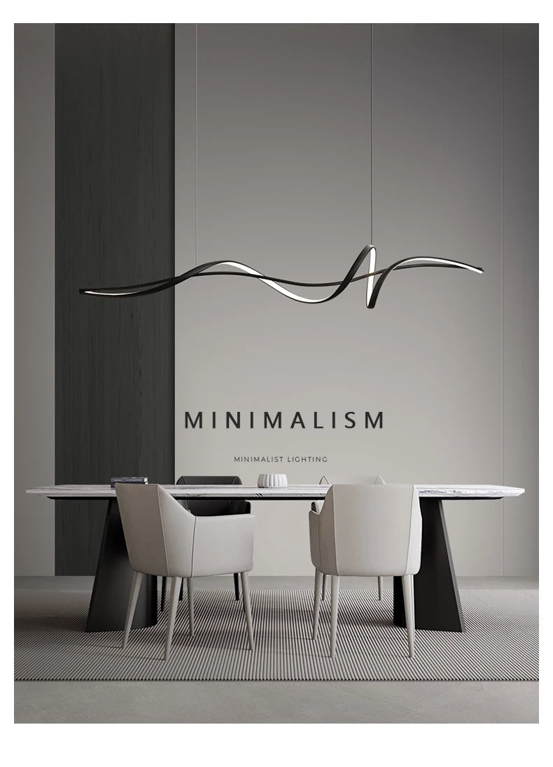 Modern Curved LED Pendant Light – Minimalist Dining Room Fixture