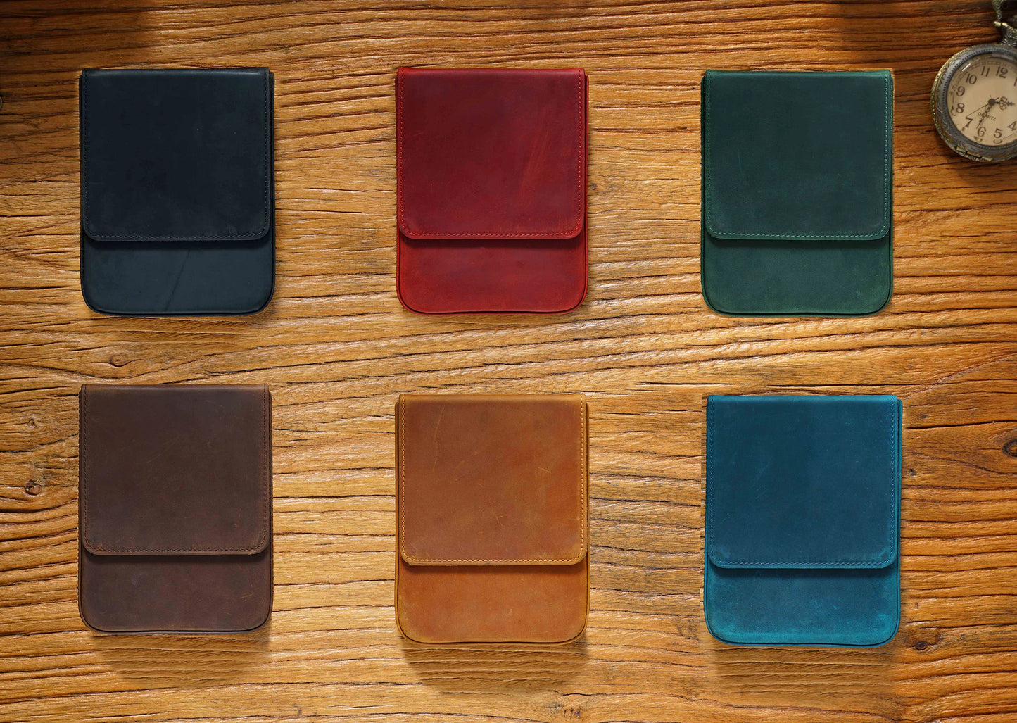 Vintage Genuine Leather Pen Pouch – 6-Slot Removable Tray Case