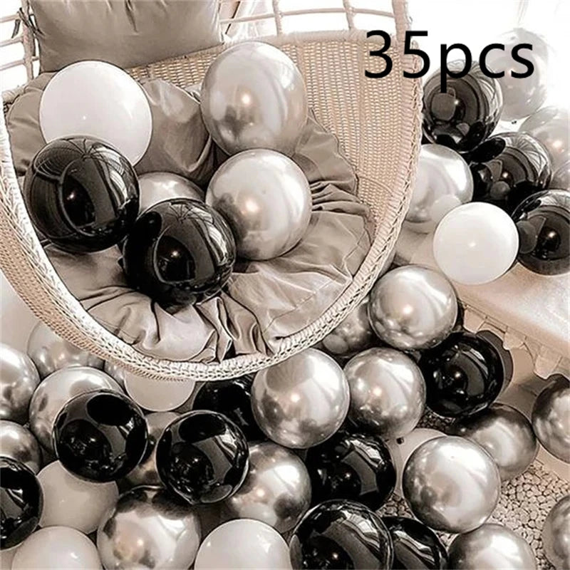 16pcs Black Metallic Sequin Balloons – Party & Event Decor