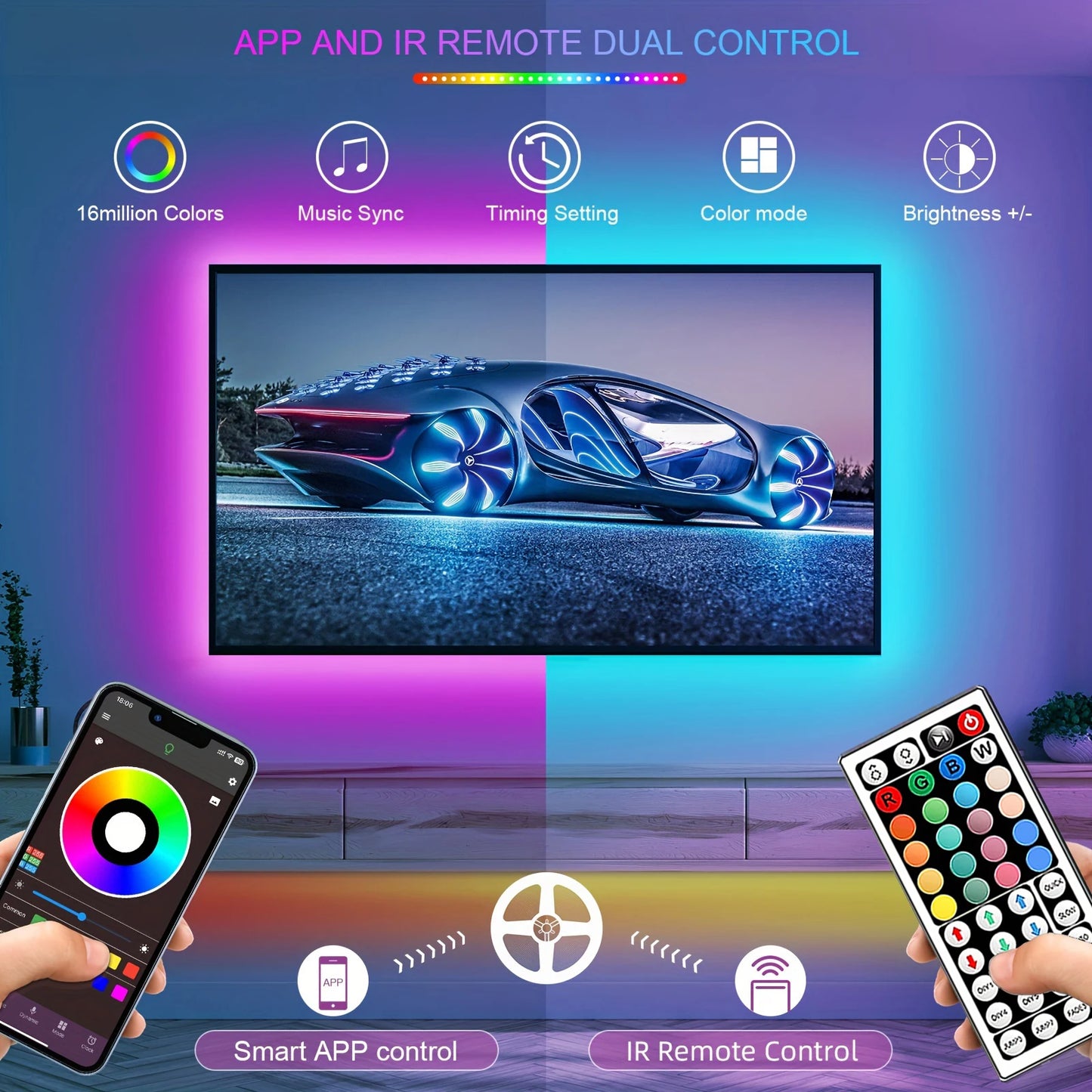 RGB LED Strip Lights – Flexible Room Decor with App & Remote Control