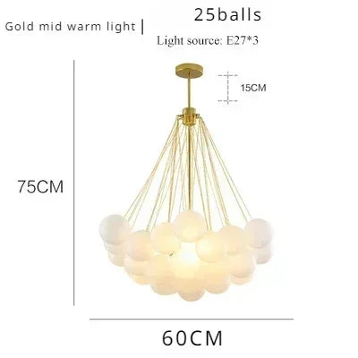 37-Glass Bubble Chandelier – Frosted Milky White Colorful Pendant