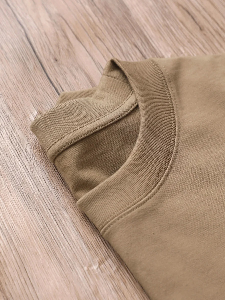 Oversized Heavy Cotton T-Shirt Men Solid Color Drop Shoulder Loose Fit
