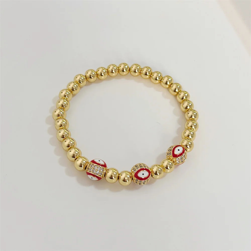 18K Gold Plated Evil Eye Bracelet – CZ Beads, Waterproof Design