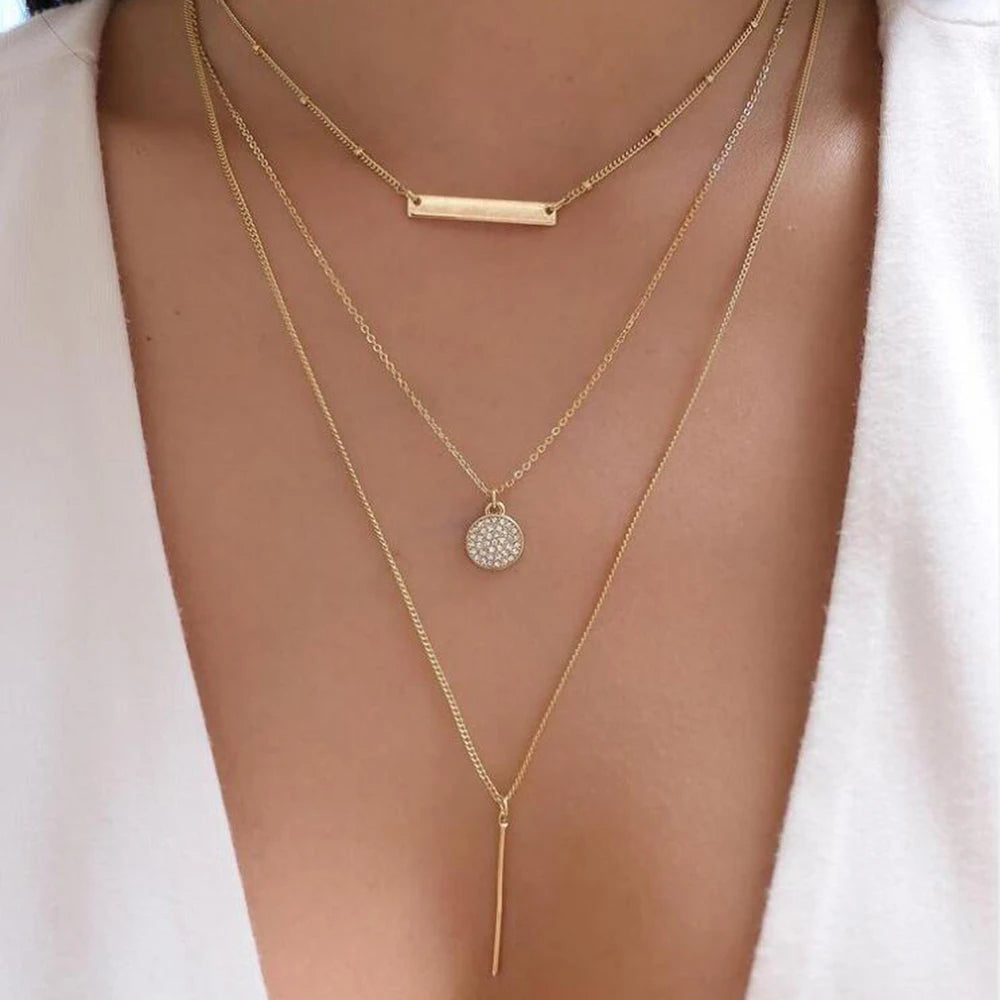 Layered Gold Tone Necklace Set – 5pcs Braided & Beaded Chains
