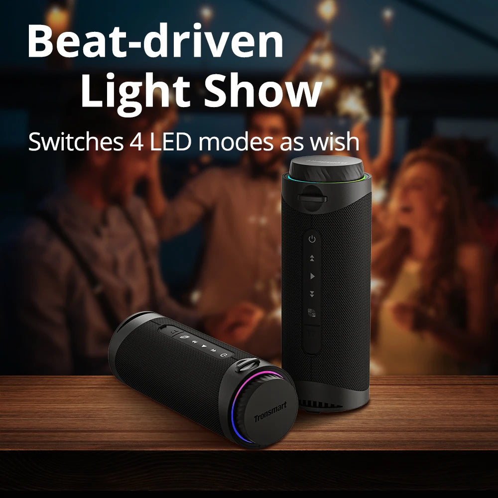 Portable Bluetooth Speaker – 360° Sound, LED Lights, App Control