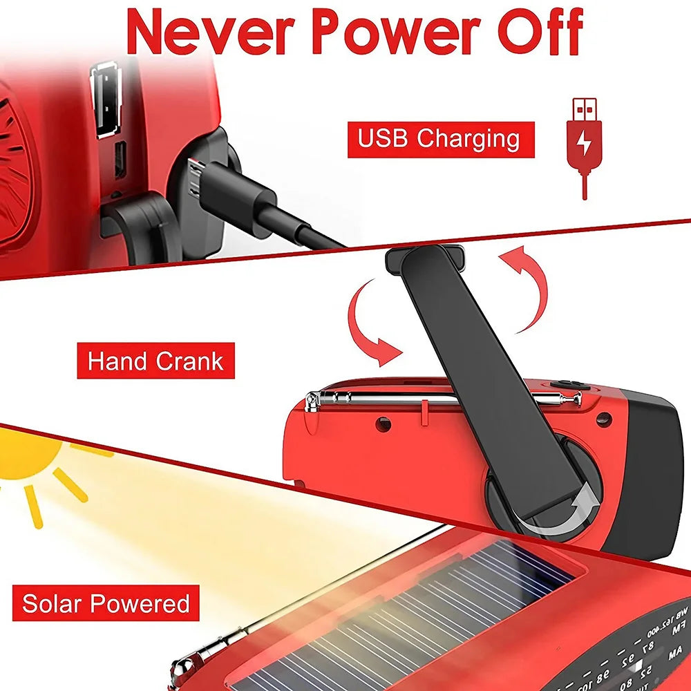 Emergency Hand Crank Radio – Solar, NOAA, Power Bank, FM/AM/WB