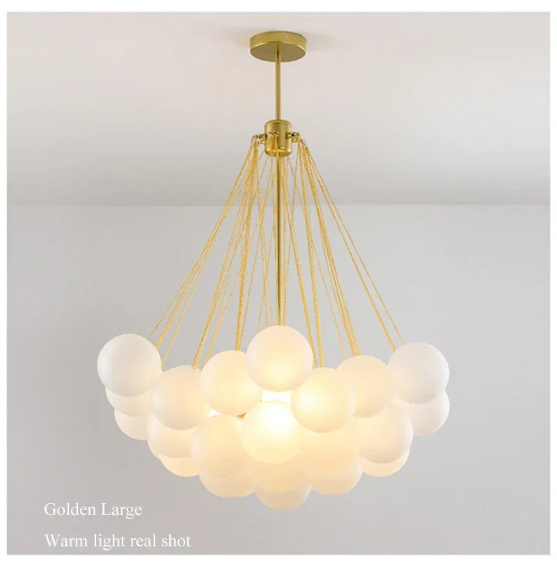 37-Glass Bubble Chandelier – Frosted Milky White Colorful Pendant