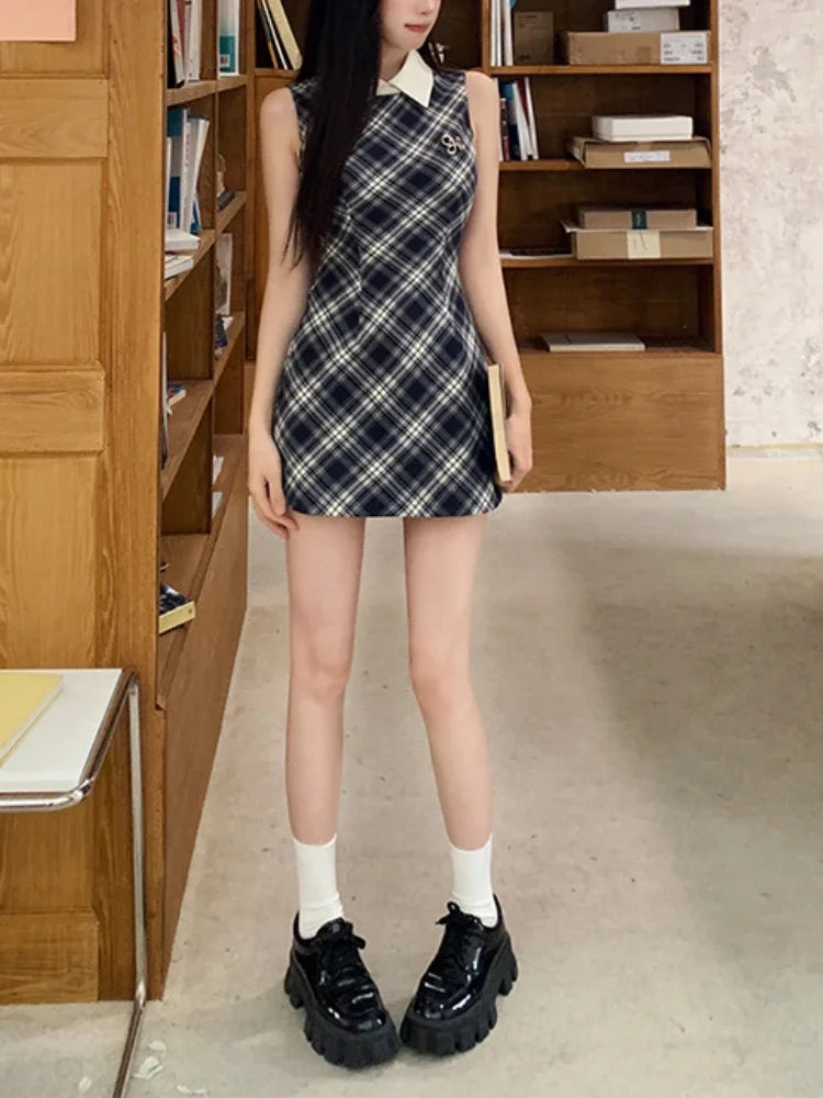 Women’s Summer Sweet Plaid Sleeveless Dress – Elegant Sexy Lace Dress