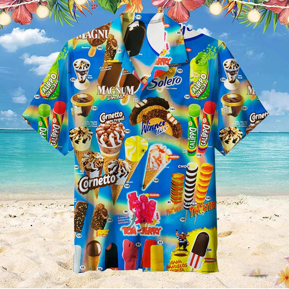 Cartmela Men’s 2024 Ice Cream Print Hawaiian Shirt