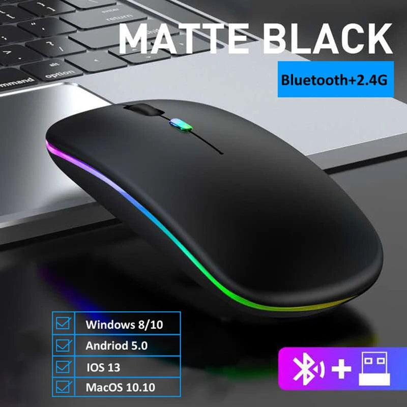 LED Wireless Bluetooth Mouse – USB Rechargeable RGB Silent Mouse