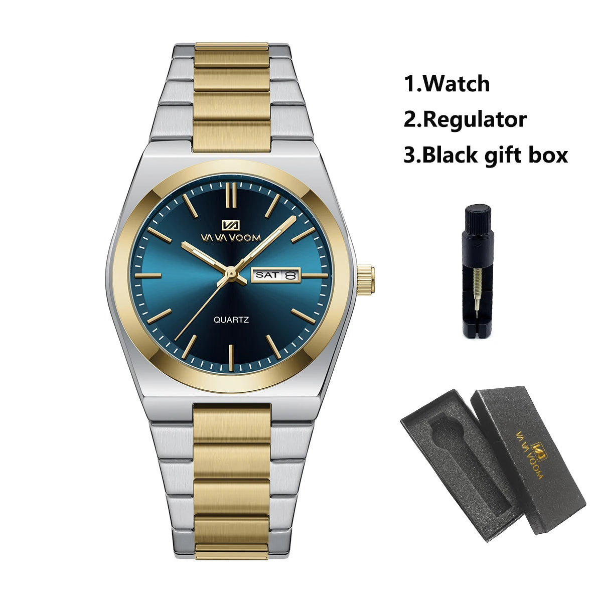 Men’s Stainless Steel 40mm Quartz Watch – Double Calendar & Waterproof