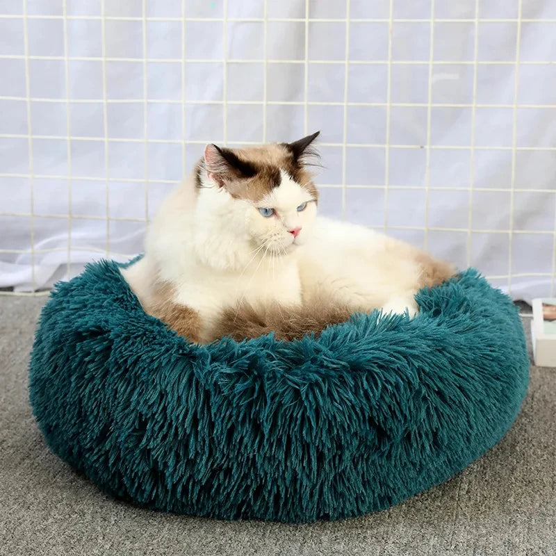 Round Plush Pet Bed – Soft Sleeping Cushion for Cats & Dogs