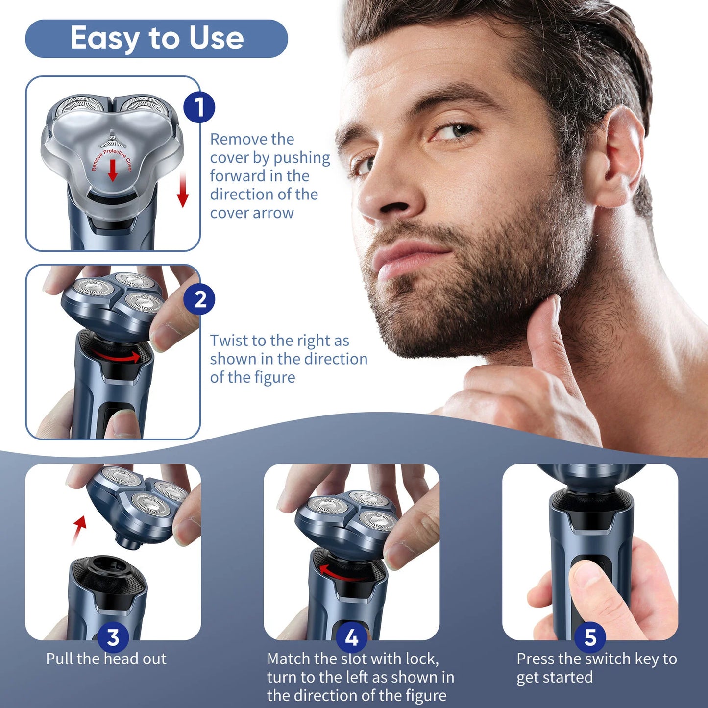 3-in-1 Electric Shaver – Beard, Nose & Razor Trimmer Waterproof