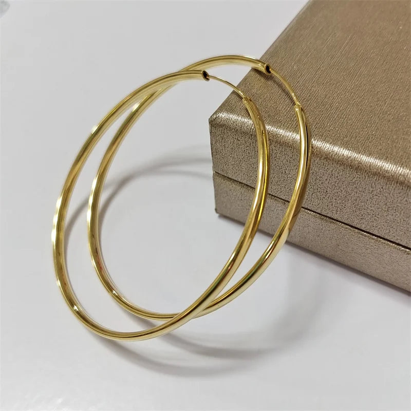 18K Gold Plated Hoop Earrings – 925 Silver, 3–7cm Size Options