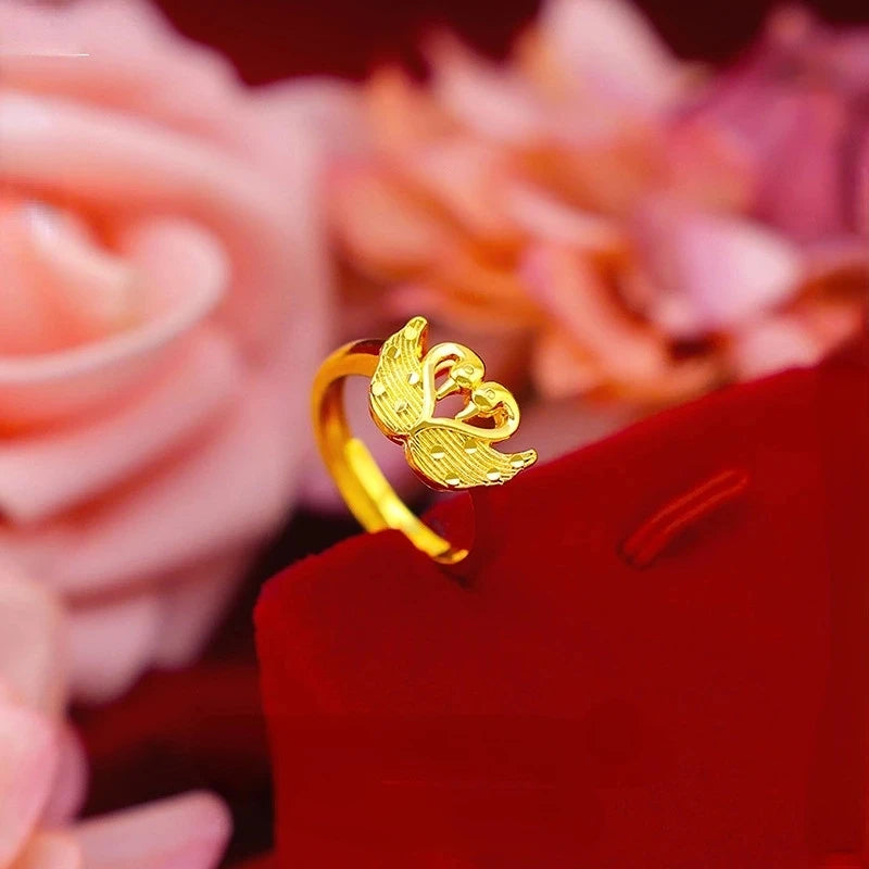 Gold Color Opening Rings for Couples – Dragon & Phoenix Design